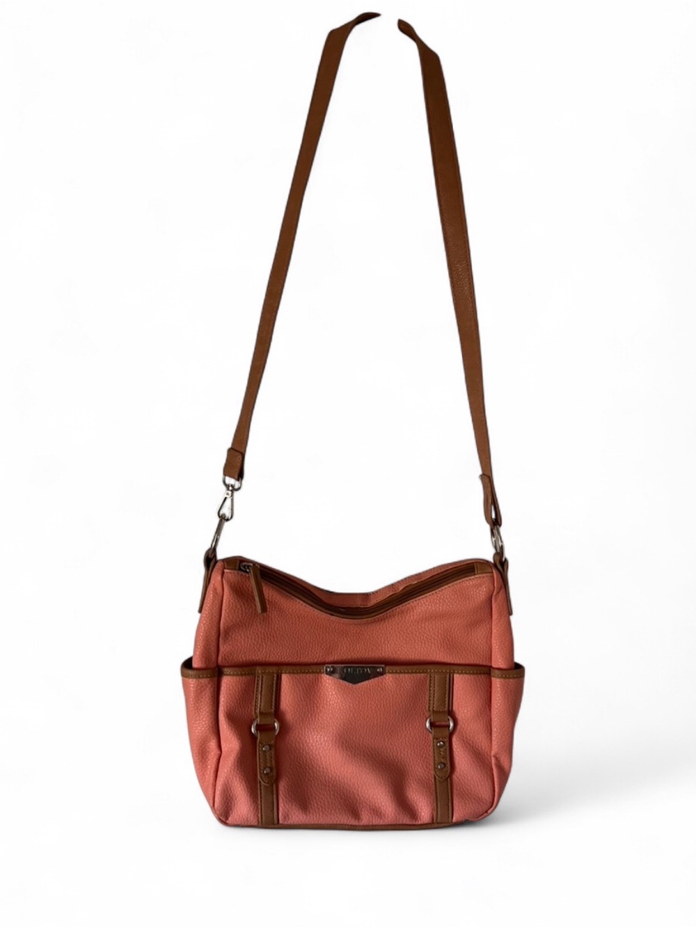 Women's Coral Crossbody Shoulder Bag with Brown Trim
